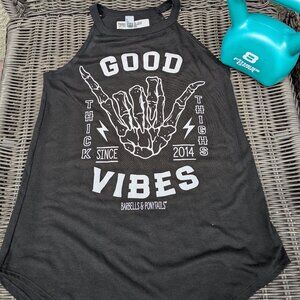Barbells And Ponytails "Good Vibes" Flowy High Neck Tank Top SZ S NEW